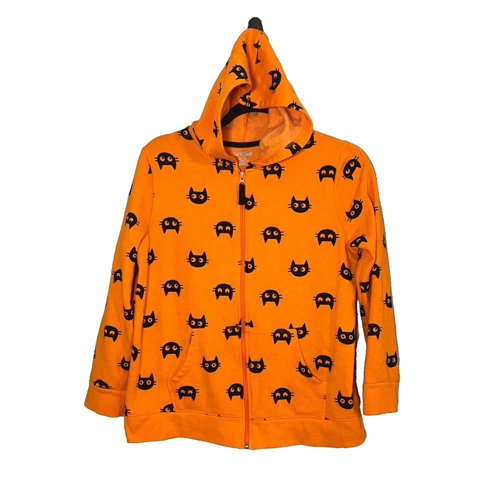 Halloween Cat Hoodie Sweatshirt Full Zip 2X Kids 18 Costume School Book Parade